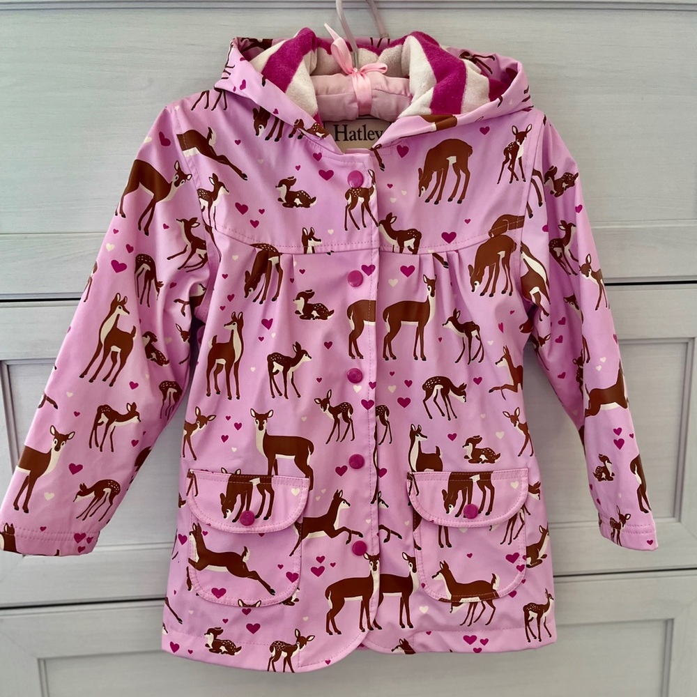 Hatley Girls Deer and Hearts Pink Raincoat